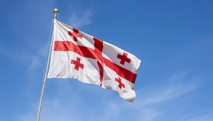 Georgian flag waving against a clear blue sky  