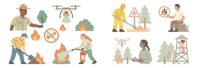Forest management and fire prevention activities taking place during summer in a woodland area