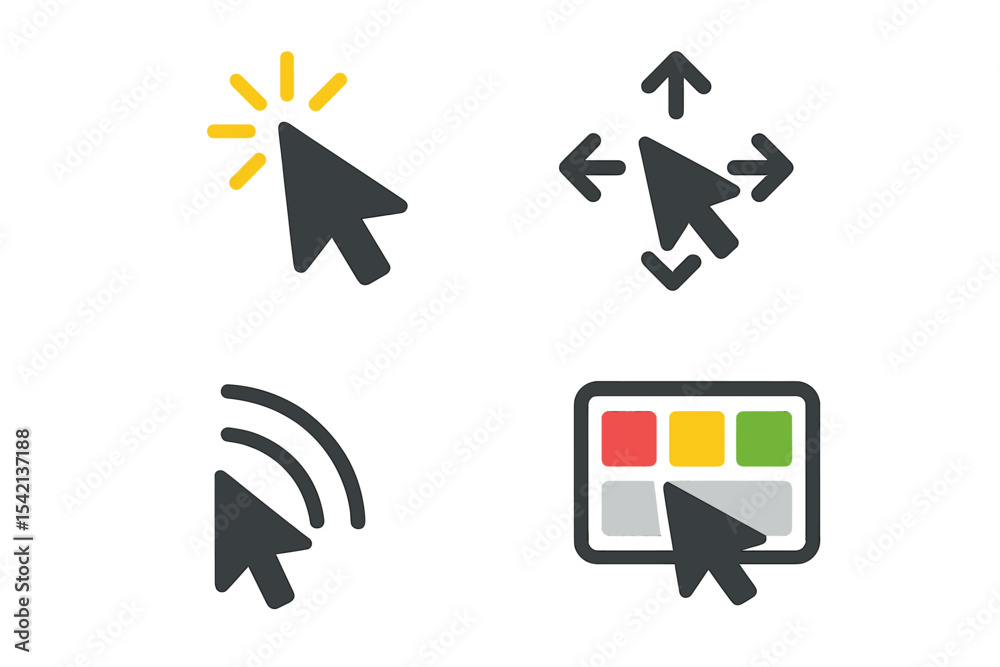 Fototapete Various cursor icons represent digital interaction and user navigation in web design and software applications