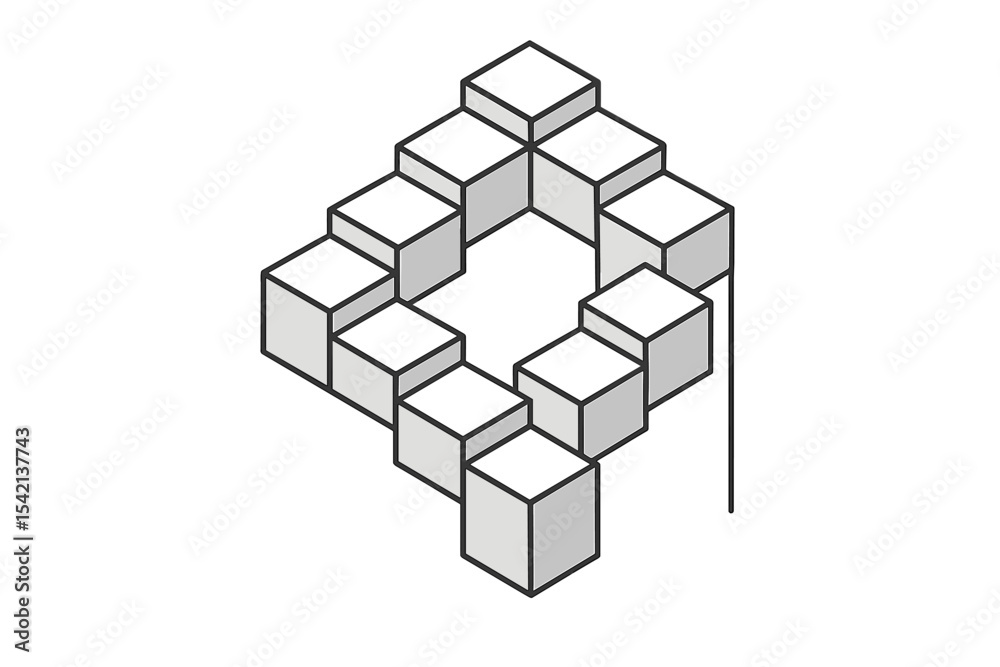Poster creative three-dimensional geometric structure made of cubes arranged in a captivating pattern