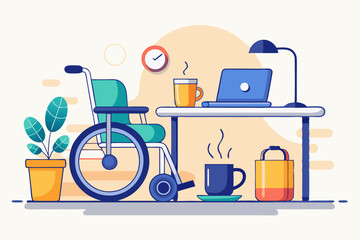 wheelchair cozy desk headphones coffee