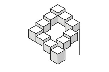 Creative three-dimensional geometric structure made of cubes arranged in a captivating pattern