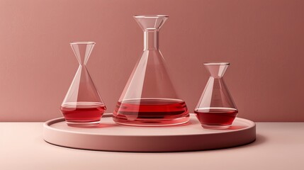 Professional laboratory background featuring glass flask and scientific skincare materials display