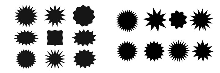 Various black geometric shapes with spikes and curves arranged in two groups on a white background © icon_art
