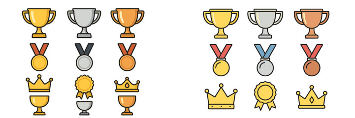 Collection of various trophies and medals displayed in a clean layout for awards and achievements