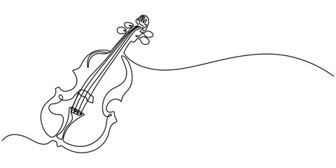 Violin continuous one line drawing. Classic violin music instrument single line art illustration. Editable vector, Violin One Line Drawing Silhouette Set | Musical Instrument Art Minimal Violin.