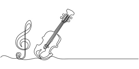 Violin continuous one line drawing. Classic violin music instrument single line art illustration. Editable vector, Violin One Line Drawing Silhouette Set | Musical Instrument Art Minimal Violin.