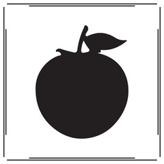 Apple Silhouette Icon – Black Fruit Vector with Stem and Leaf for Healthy Food Design, Organic Produce Clipart, School Symbol, Minimal Nature Art, Fresh Nutrition Illustration

