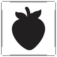 Strawberry Silhouette Icon – Black Fruit Vector with Leaf and Stem for Organic Food Design, Summer Fruit Clipart, Healthy Eating Symbol, Garden Harvest, Minimal Illustration

