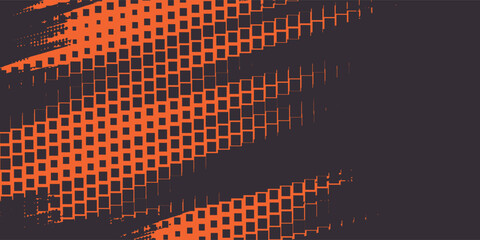 Orange and black grunge urban background with dry rough texture and halftones pattern. Hand drawn punk vector retro banner. Overlay texture stamps with vintage grunge modern