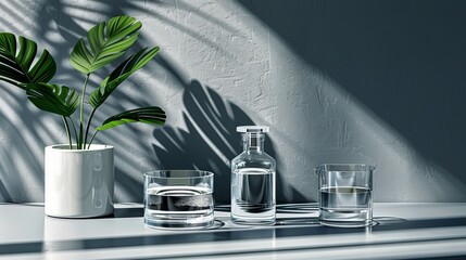 Scientific skincare presentation with glass flask and laboratory background in 3d rendering
