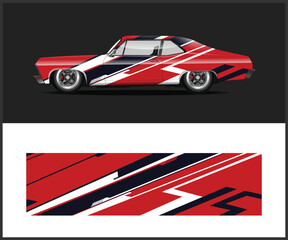 Obraz premium Classic Muscle Car with Red White and Blue Racing Stripes Design