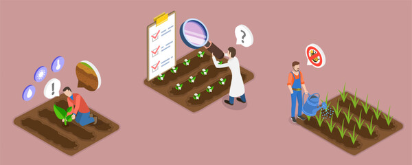 3D Isometric Flat Vector Illustration of Growing and Harvesting, Industry of Organic Farming