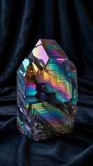 Bismuth crystal iridescent rainbow mineral gemstone colorful metal element science geology specimen display