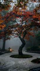 Japanese garden autumn zen tree fog meditation serene tranquility scenic landscape leaves nature park travel asia fall 1