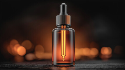 Naklejka premium Amber cosmetic serum dropper bottle with warm glow. Generative AI