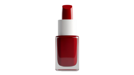 Red nail polish bottle with transparent background for beauty and cosmetics concepts