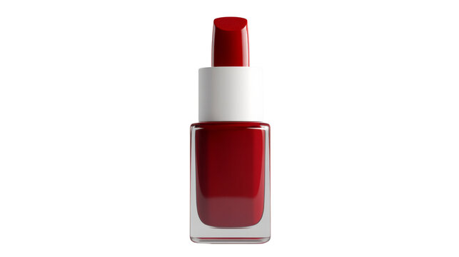 Red nail polish bottle with transparent background for beauty and cosmetics concepts