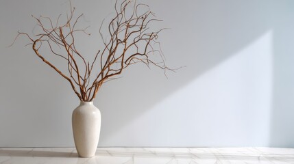 Minimalist vase with dry branches, creating an elegant decor for modern interiors and aesthetics.
