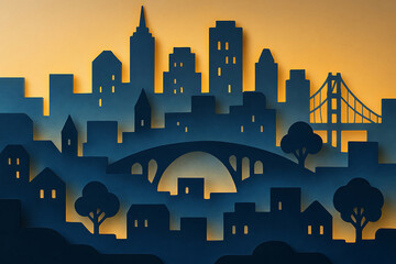 Papercut Layered City Skyline with Depth and Texture