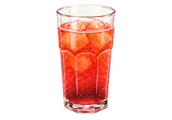 Refreshing Red Soda Drink with Ice Cubes in Glass - Watercolor Illustration clipart watercolor png, isolated on transparent background