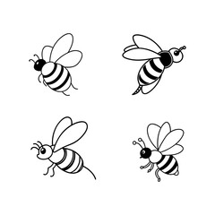 Bee flying with trail line art.