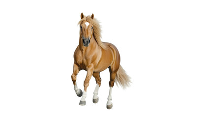 Palomino horse galloping with flowing mane on transparent background
