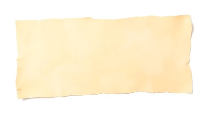 A slightly textured, horizontal rectangular piece of off-white paper with uneven edges is isolated on a stark white background, creating a subtle shadow.