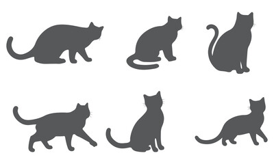 Set of silhouettes of cats on a white background. Vector illustration. Cat silhouettes set, large pack of vector silhouette design