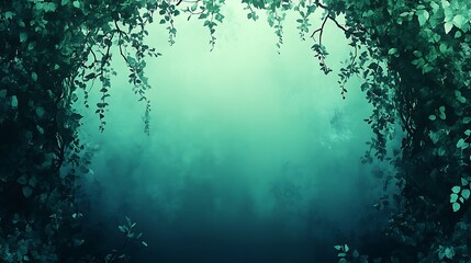 Fototapeta premium Tranquil forest background with vine foliage, dreamy teal scene for fantasy and nature designs