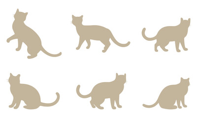 Set of silhouette cats in different poses. Isolated black cat on white background. Vector illustration of elements for design decoration.