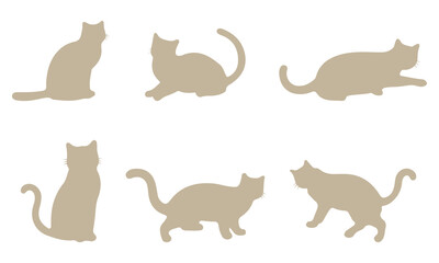 Set of silhouette cats in different poses. Isolated black cat on white background. Vector illustration of elements for design decoration.