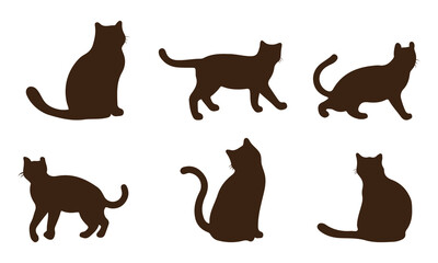 Cat Silhouettes Vector Illustration, perfect for Halloween, cat lovers. Features various cat poses, paw prints. Ideal for pet, animal, feline, domestic, house cat themes
