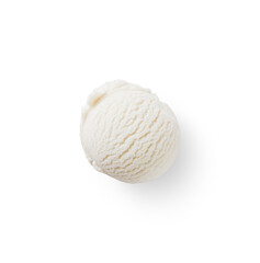 One scoop of creamy ice cream isolated on white background with clipping path, top view. Design element.