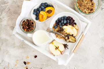 Homemade muesli with apple and blueberry