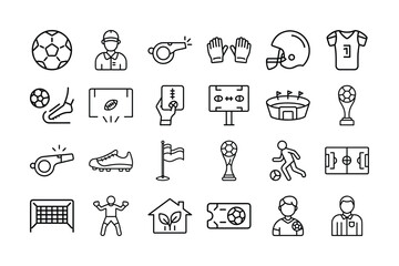 Outline Icons Representing Soccer and Football Elements