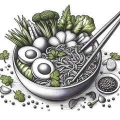 Ramen noodles sketch like image