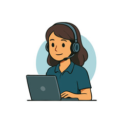 Customer support professional female worker in office headset operator providing online helpdesk call center hotline assistance remote customer relation and smiling user support with digital services