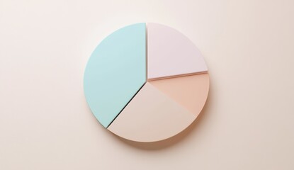 Obraz premium Pastel-colored pie chart on a pale background. Four segments of light mint, pale peach, and light pink. Simple, clean, and visually appealing