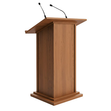 Podium or speech lectern stand with microphone isolated on white or transparent background. PNG