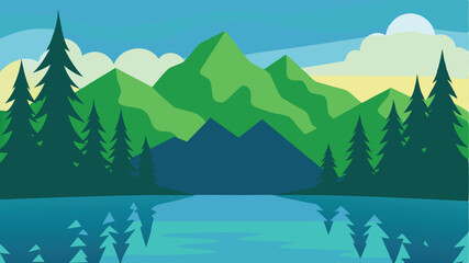 mountain landscape with lake and mountains
