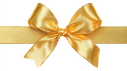Elegant Golden Satin Ribbon Bow and Tail, Perfect for Festive Designs and Gift Wrapping isolated on white background