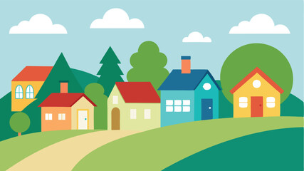Naklejka premium vector illustration of a village landscape.