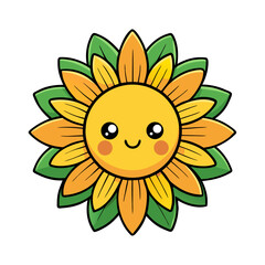 Adorable Kawaii Sunflower with Cute Smiling Face on transparent Background