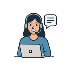 Customer support young smiling headset girl online hotline chat helpdesk professional remote user assistance communication and friendly client relation service for digital customer support solutions