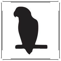 Bird Silhouette on Branch – Black Parrot or Hawk Icon in Minimal Style – Tropical Perched Bird Vector for Logo, Tattoo, Nature Symbol, Wildlife Decor, Clipart Design

