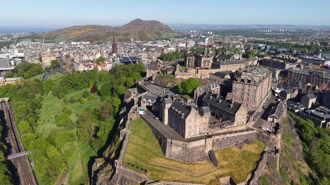 Aerial view of Edinburgh Castle in Scotland, United Kingdom