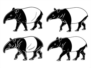 tapir sihouette black vector bundle