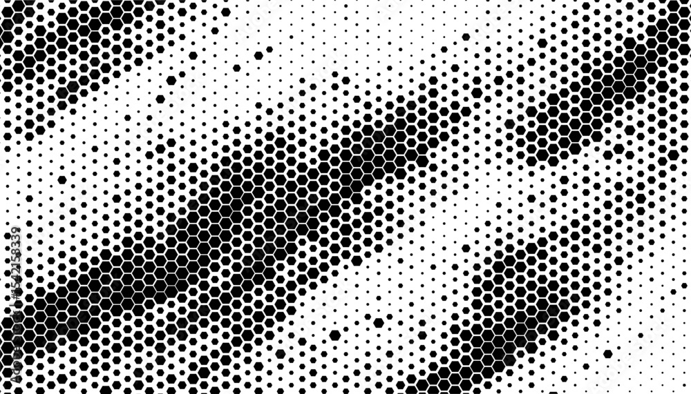 Poster black and white abstract transition pattern with hexagon shapes for modern background and jersey des