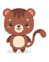 Cartoonish brown animal with a curled tail and a light beige belly.